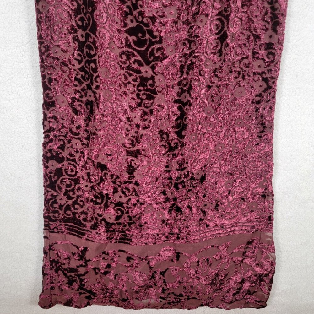 Vintage 90s Y2K Scott McClintock Burgundy Floral Burnout Evening Maxi Sheath - Picture 2 of 12